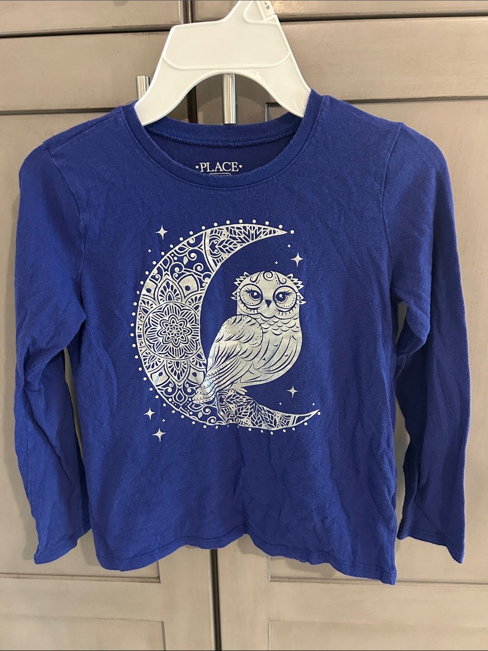 Place Royal Blue Long-Sleeve Tee with White Owl Moon Graphic